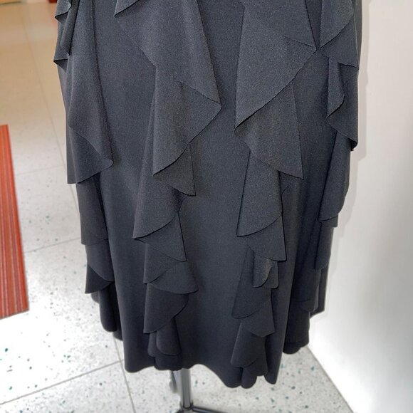 Cache Womens Ruffle Dress Black Size 6 Chiffon Long Ribbon Rhinestone Brooch Bow - Picture 8 of 12